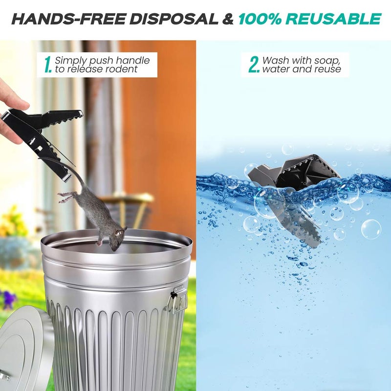 eXuby Large Powerful Rat Traps - Kills Instantly with Powerful Steel Spring - Setup in Seconds - Wash & Reuse Over & Over - Hands Free Disposal - Rat Control Without Harmful Poisons (4) - Image 3